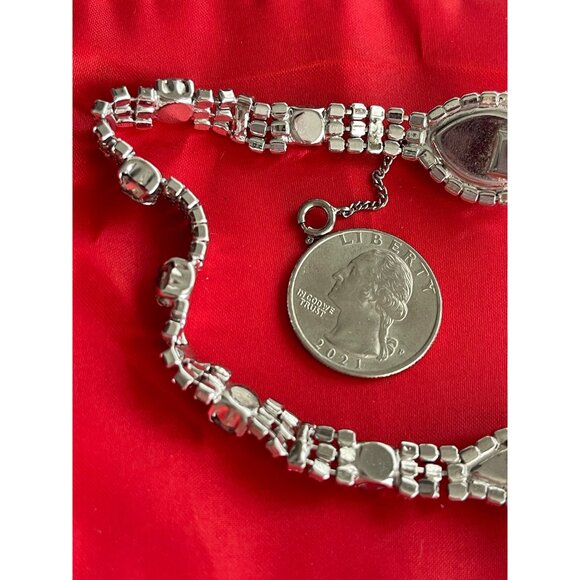 Vintage Kramer Of New York Bracelet Silver Tone Clear Rhinestone Safety Chain 7" - Picture 9 of 11